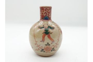 大正〜昭和初期　古代寫九谷焼　納賀花山　色絵　金彩　唐子図　花瓶2点セット(共箱付き、花山造、花山堂、花器、花入、和食器)(R-063078)