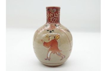 大正〜昭和初期　古代寫九谷焼　納賀花山　色絵　金彩　唐子図　花瓶2点セット(共箱付き、花山造、花山堂、花器、花入、和食器)(R-063078)