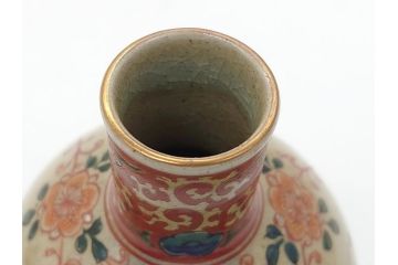 大正〜昭和初期　古代寫九谷焼　納賀花山　色絵　金彩　唐子図　花瓶2点セット(共箱付き、花山造、花山堂、花器、花入、和食器)(R-063078)