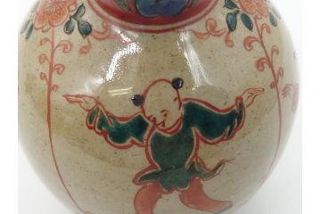 大正〜昭和初期　古代寫九谷焼　納賀花山　色絵　金彩　唐子図　花瓶2点セット(共箱付き、花山造、花山堂、花器、花入、和食器)(R-063078)