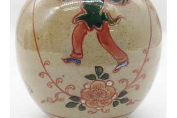 大正〜昭和初期　古代寫九谷焼　納賀花山　色絵　金彩　唐子図　花瓶2点セット(共箱付き、花山造、花山堂、花器、花入、和食器)(R-063078)