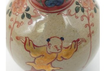大正〜昭和初期　古代寫九谷焼　納賀花山　色絵　金彩　唐子図　花瓶2点セット(共箱付き、花山造、花山堂、花器、花入、和食器)(R-063078)