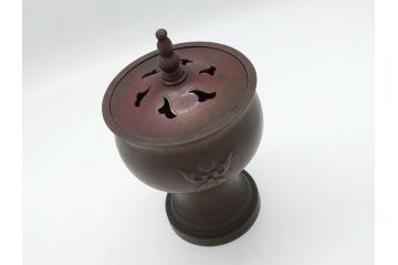 金工　村田聴泉作　紫斑銅　六陵之香炉(共箱付き、布袋付き、斑紫銅)(R-063079)