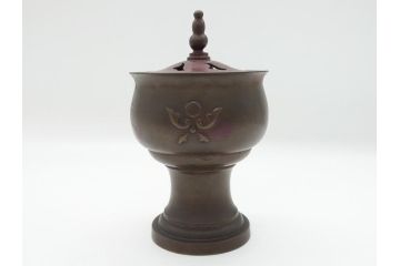 金工　村田聴泉作　紫斑銅　六陵之香炉(共箱付き、布袋付き、斑紫銅)(R-063079)