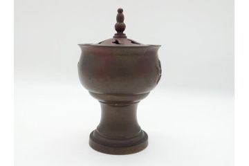 金工　村田聴泉作　紫斑銅　六陵之香炉(共箱付き、布袋付き、斑紫銅)(R-063079)