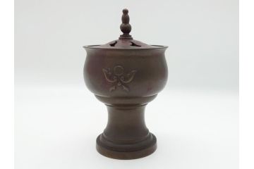 金工　村田聴泉作　紫斑銅　六陵之香炉(共箱付き、布袋付き、斑紫銅)(R-063079)