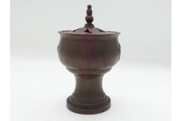 金工　村田聴泉作　紫斑銅　六陵之香炉(共箱付き、布袋付き、斑紫銅)(R-063079)