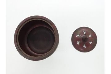 金工　村田聴泉作　紫斑銅　六陵之香炉(共箱付き、布袋付き、斑紫銅)(R-063079)