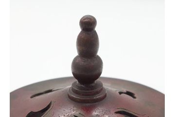 金工　村田聴泉作　紫斑銅　六陵之香炉(共箱付き、布袋付き、斑紫銅)(R-063079)