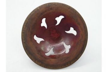 金工　村田聴泉作　紫斑銅　六陵之香炉(共箱付き、布袋付き、斑紫銅)(R-063079)