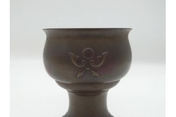 金工　村田聴泉作　紫斑銅　六陵之香炉(共箱付き、布袋付き、斑紫銅)(R-063079)