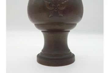 金工　村田聴泉作　紫斑銅　六陵之香炉(共箱付き、布袋付き、斑紫銅)(R-063079)