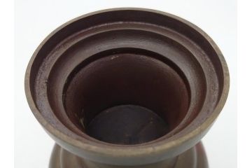 金工　村田聴泉作　紫斑銅　六陵之香炉(共箱付き、布袋付き、斑紫銅)(R-063079)