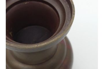 金工　村田聴泉作　紫斑銅　六陵之香炉(共箱付き、布袋付き、斑紫銅)(R-063079)