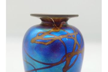 イギリス　ガラス職人　Norman Stuart Clarke(ノーマン・スチュアート・クラーク)　花器2点セット(花瓶、香水瓶(栓なし)?、アートガラス)(R-063092)