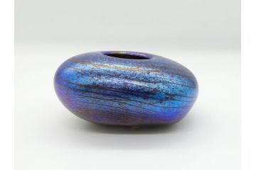 イギリス　ガラス職人　Norman Stuart Clarke(ノーマン・スチュアート・クラーク)　花器2点セット(花瓶、香水瓶(栓なし)?、アートガラス)(R-063092)