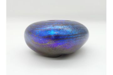 イギリス　ガラス職人　Norman Stuart Clarke(ノーマン・スチュアート・クラーク)　花器2点セット(花瓶、香水瓶(栓なし)?、アートガラス)(R-063092)