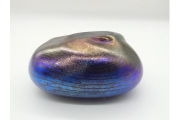 イギリス　ガラス職人　Norman Stuart Clarke(ノーマン・スチュアート・クラーク)　花器2点セット(花瓶、香水瓶(栓なし)?、アートガラス)(R-063092)