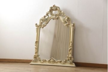 中古　イタリア　SILIK(シリック)　ロココ調の細やかで豪華な彫刻が見事!エレガントなお部屋づくりにおすすめのウォールミラー(壁掛け鏡、姿見)(定価約60万円)(R-063099)