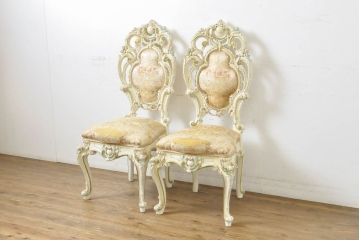 中古　イタリアブランド家具　SILIK(シリック)　細部まで凝った造りが美しいチェア2脚セット(椅子、イス、サロンチェア)(R-063101)