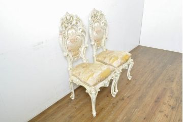 中古　イタリアブランド家具　SILIK(シリック)　細部まで凝った造りが美しいチェア2脚セット(椅子、イス、サロンチェア)(R-063102)