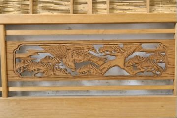 アンティーク建具　彫刻入り!!上品な和の空間を演出する御簾戸4枚セット(簾戸、簀戸、葭戸、夏障子、夏戸、引き戸、建具)(R-063108)