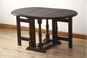 和製ビンテージ　松本民芸家具　#28型バタフライ卓　クラシカルな佇まいが魅力のバタフライテーブル(ゲートレッグテーブル、ダイニングテーブル、4人掛け、4P、2人掛け、2P、オーバルテーブル、ヴィンテージ)(定価約22万円)(R-063124)