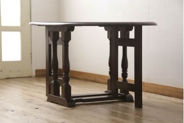 和製ビンテージ　松本民芸家具　#28型バタフライ卓　クラシカルな佇まいが魅力のバタフライテーブル(ゲートレッグテーブル、ダイニングテーブル、4人掛け、4P、2人掛け、2P、オーバルテーブル、ヴィンテージ)(定価約22万円)(R-063124)