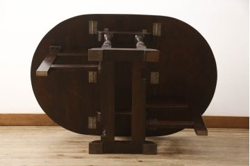 和製ビンテージ　松本民芸家具　#28型バタフライ卓　クラシカルな佇まいが魅力のバタフライテーブル(ゲートレッグテーブル、ダイニングテーブル、4人掛け、4P、2人掛け、2P、オーバルテーブル、ヴィンテージ)(定価約22万円)(R-063124)