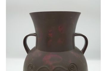斑紫銅　葡萄文　独特な発色に魅せられる双耳花入(在銘、紫斑銅、花生、花瓶、花器)(R-063125)