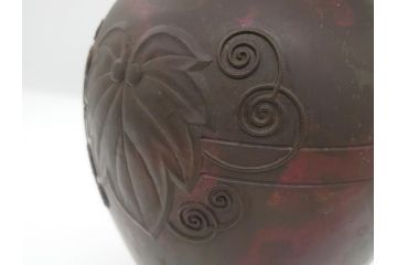 斑紫銅　葡萄文　独特な発色に魅せられる双耳花入(在銘、紫斑銅、花生、花瓶、花器)(R-063125)