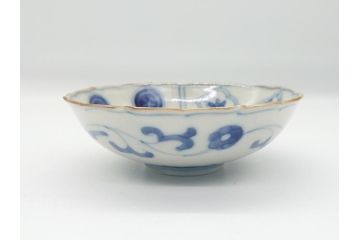 江戸期　上手物　古伊万里　染付　松竹梅文　角福　3.6寸　約11cm 稜花型　小皿4枚セット(三寸六分、馬、人物、窓絵、小鉢、深皿、和皿、和食器)(R-063126)