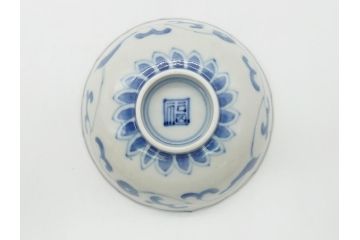 江戸期　上手物　古伊万里　染付　松竹梅文　角福　3.6寸　約11cm 稜花型　小皿4枚セット(三寸六分、馬、人物、窓絵、小鉢、深皿、和皿、和食器)(R-063126)