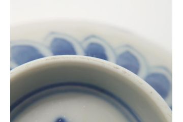 江戸期　上手物　古伊万里　染付　松竹梅文　角福　3.6寸　約11cm 稜花型　小皿4枚セット(三寸六分、馬、人物、窓絵、小鉢、深皿、和皿、和食器)(R-063126)