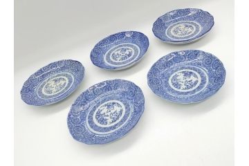 明治〜大正期　伊万里　印判　蛸唐草　松竹梅文　4.6寸　約14cm　輪花型　小皿5枚セット(四寸六分、和皿、和食器)(R-063127)
