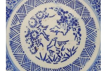 明治〜大正期　伊万里　印判　蛸唐草　松竹梅文　4.6寸　約14cm　輪花型　小皿5枚セット(四寸六分、和皿、和食器)(R-063127)
