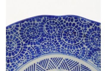 明治〜大正期　伊万里　印判　蛸唐草　松竹梅文　4.6寸　約14cm　輪花型　小皿5枚セット(四寸六分、和皿、和食器)(R-063127)