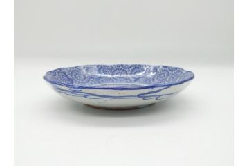 明治〜大正期　伊万里　印判　蛸唐草　松竹梅文　4.6寸　約14cm　輪花型　小皿5枚セット(四寸六分、和皿、和食器)(R-063127)