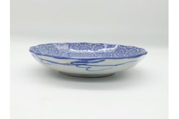 明治〜大正期　伊万里　印判　蛸唐草　松竹梅文　4.6寸　約14cm　輪花型　小皿5枚セット(四寸六分、和皿、和食器)(R-063127)