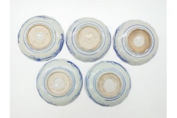 明治〜大正期　伊万里　印判　蛸唐草　松竹梅文　4.6寸　約14cm　輪花型　小皿5枚セット(四寸六分、和皿、和食器)(R-063127)