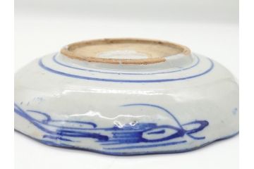 明治〜大正期　伊万里　印判　蛸唐草　松竹梅文　4.6寸　約14cm　輪花型　小皿5枚セット(四寸六分、和皿、和食器)(R-063127)