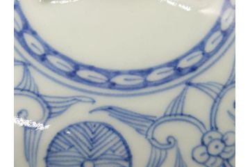 幕末　伊万里　染付　線描　草花文　丸　直径5.2寸　約16cm　三段重(重箱、陶器、和食器、五寸二分)(R-063128)