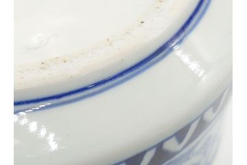 幕末　伊万里　染付　線描　草花文　丸　直径5.2寸　約16cm　三段重(重箱、陶器、和食器、五寸二分)(R-063128)
