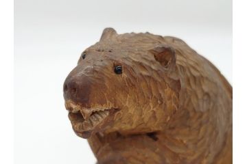 銘無し　木のぬくもりが感じられる木彫りの熊(くま、クマ、木彫、置物、ディスプレイ)(R-063132)