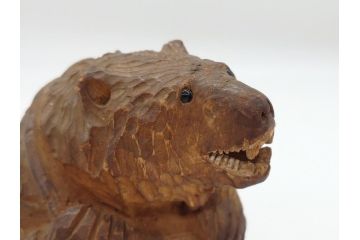銘無し　木のぬくもりが感じられる木彫りの熊(くま、クマ、木彫、置物、ディスプレイ)(R-063132)