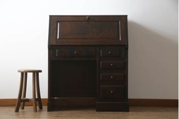 中古　美品　北海道民芸家具　美しい木目とシックな佇まいが魅力の片袖ライティングビューロー(ワークデスク、在宅ワーク、在宅用)(定価約29万円)(R-063136)