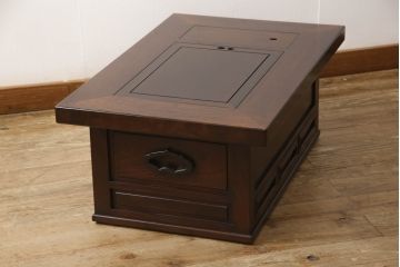 和製ビンテージ　美品　花梨(カリン)材　趣を感じる佇まいが魅力的な関西火鉢(木製火鉢、長火鉢、囲炉裏、ローテーブル、座卓、ヴィンテージ)(R-063143)