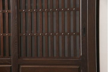 中古　美品　最高級　府中家具　松尾博昭 作　栗材　和の趣あふれる佇まいが魅力的な二段重ね水屋箪笥(食器棚、戸棚、収納棚、キャビネット)(R-063147)