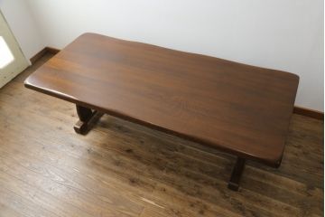 中古　美品　北海道旭川家具　山室家具製作所　ナラ材　天板極厚　木の温もりを感じるダイニングテーブル(食卓、4人掛け、6人掛け)(R-063148)
