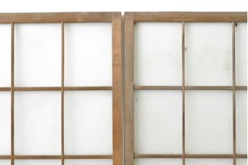 アンティーク建具　風情のある空間づくりにおすすめな障子戸風ガラス戸2枚セット(引き戸、ガラス帯戸、建具)(R-063153)